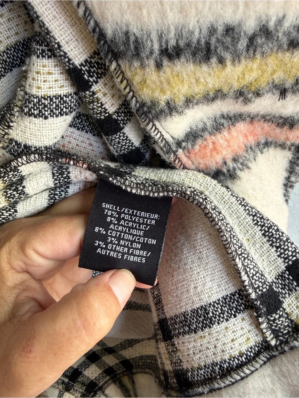 Bagatelle Cream Plaid Shacket with Pink and Olive Stripes‎ size small